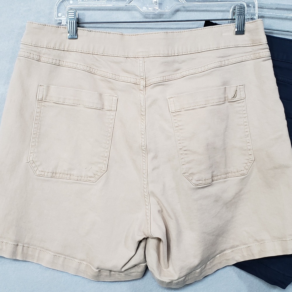 Nautica Jeans Women's High Rise Pull On Utility Shorts Set of 2 Khaki Navy Blue - Picture 11 of 16